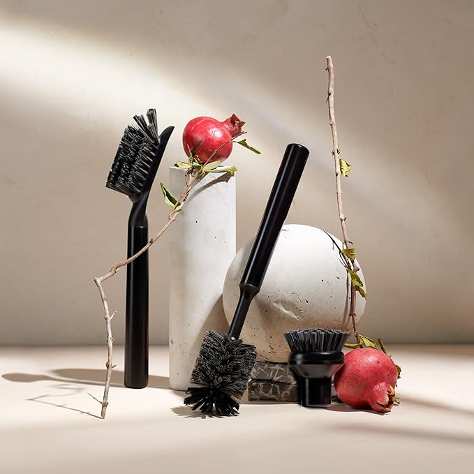Curio Home Goods Ionic Brush Set, Magnetized to Stand Upright, Stainless Steel with Replaceable Heads, Onyx/Black