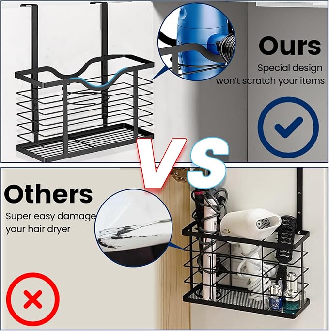 Hair Dryer Holder, 2PC Hair Tool Organizer, Blow Dryer Holder, Adjustable Height Bathroom Cabinet Organizer Tray for Hair Dryer Straightener, Curling Irons Storage Wall Mounted/Cabinet Door