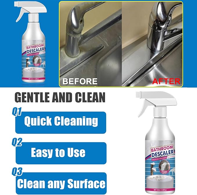 XIRUJNFD 2025 Bathroom Descaler Foam Cleaner, 2 floz Bathroom Descaler Foam Cleaner Spray, All Purpose Rinse Cleaning Foams for Shower Room, Glass, Sink, Toilet, Bathtub, Faucet (2 SET)