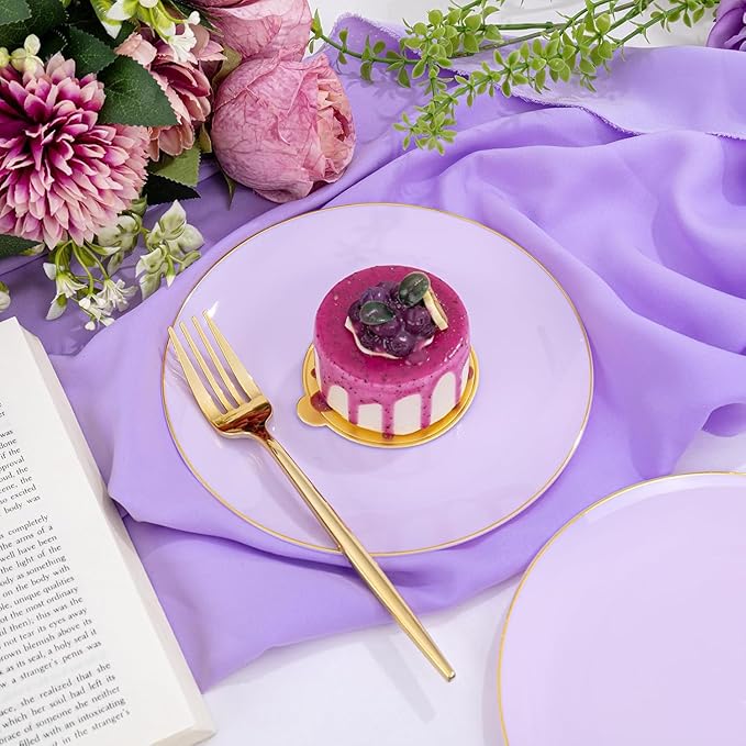 PULOTE 100PCS Purple Plastic Plates Disposable - Include 50 Dinner / 50 Dessert Plates Heavy Duty for Party, Wedding&Birthday
