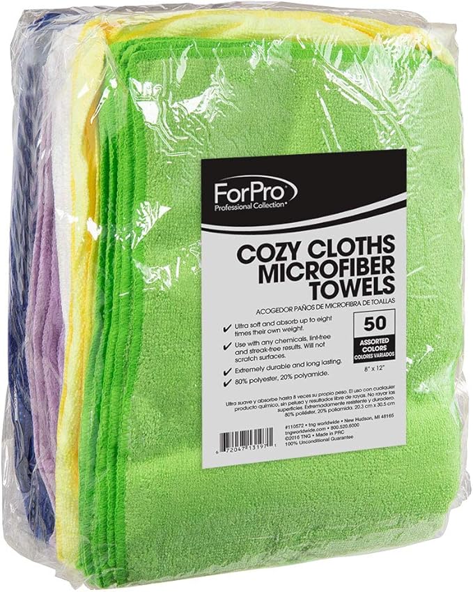 ForPro Professional Collection Cozy Cloths Microfiber Towels, Ultra-Soft and Absorbent Cleaning Cloths, Assorted Colors, 50-Count