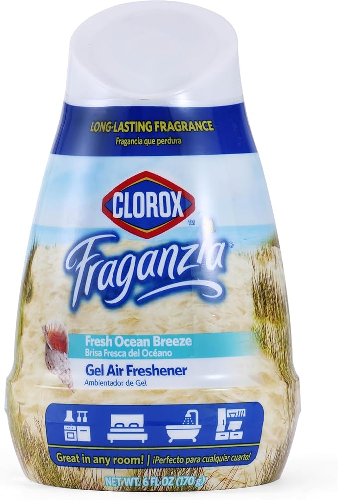 Clorox Fraganzia Cone Gel Air Freshener, Twist Open Adjustable Solid Air Deodorizer for Small Indoor Spaces, Continuous Fresh Ocean Breeze Scent for Bathroom Office Closet Odor Control, 6 Oz - 12 Pack