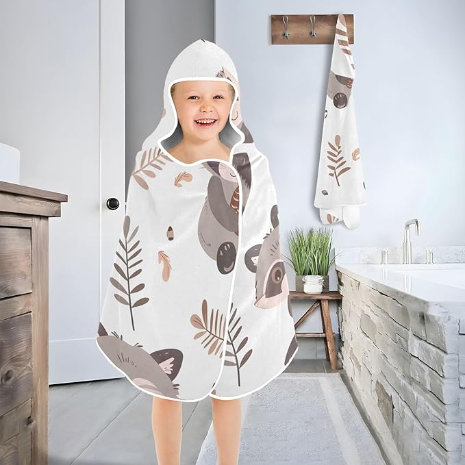 SUABO Kids' Bath Towels Cartoon Raccoon Pine Cones Hooded Towels for Boys Girls,Toddler Towels Multi-Purpose for Beach,Pool and Bathroom,23.5" x 50", Soft and Highly Absorbent