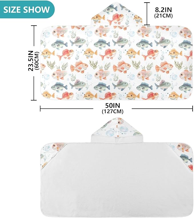 Hooded Beach Towel for Kids Cartoon Cute Codfish White Hooded Beach Bath Towel Absorbent Beach Towels with Hood