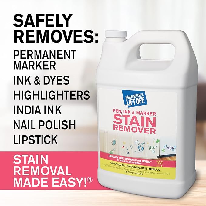 Motsenbocker's Lift Off 41001-4PK Pen, Ink & Marker Stain Remover – Removes Nail Polish, Makeup, and Dyes From Walls, Countertops, Tile, and More, Pre-Wash Laundry Treatment – 1 Gallon (Pack of 4)