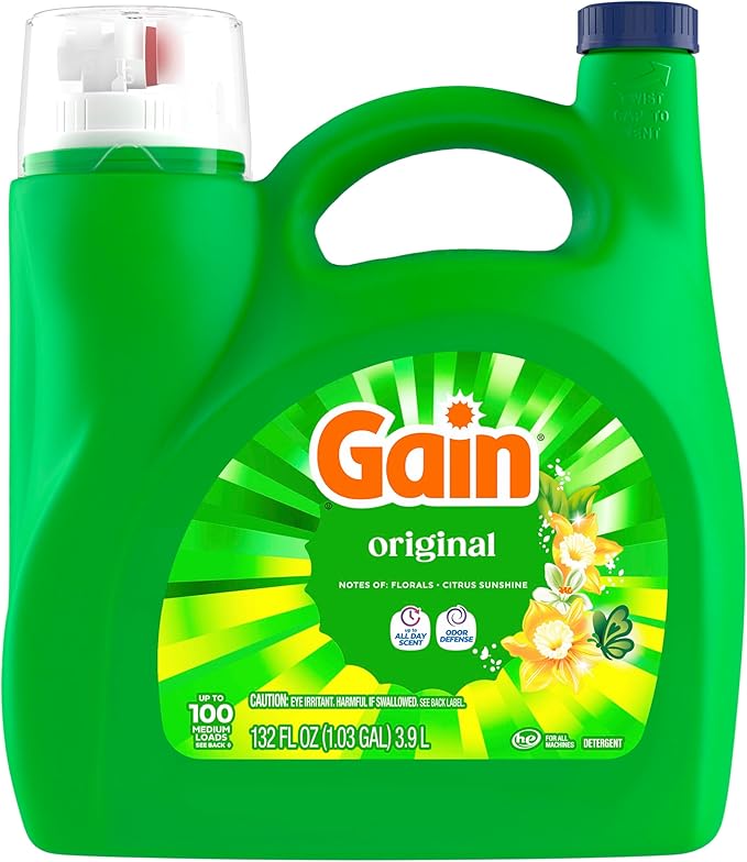 Gain Liquid Laundry Detergent, Freshness, Odor Defense, High Efficiency Washing Machine Liquid Laundry Soap, Original Scent, 132 fl oz, 100 Loads (Packaging May Vary)