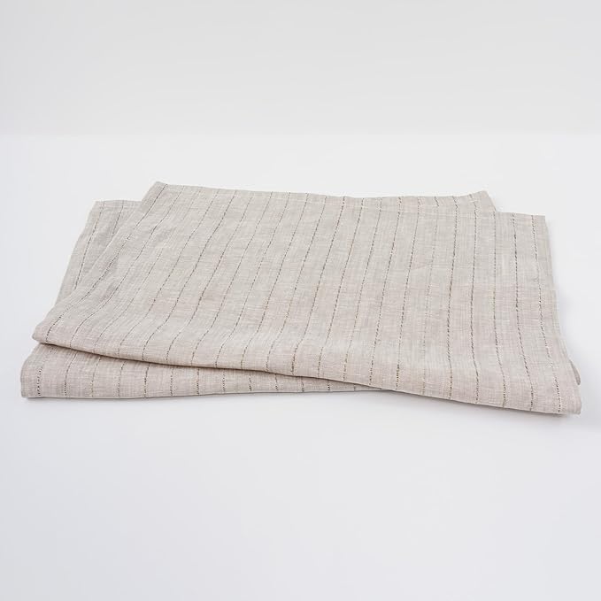 100% Pure Linen Kitchen Towels Set of 2 - French Stripe Design 18 x 24 Inch Dish Hand Towels - Handcrafted from Flax Linen Tea Towels- Linen