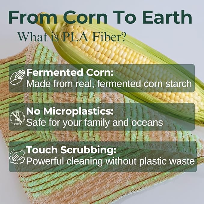 mibboom's Plant-Based Dish Scrubber [10 Pack] - Non-Scratch Corn Scourer, Odor-Free Kitchen Sponges, No Microplastic Dish Cloths for Nonstick Pans, Made in Korea