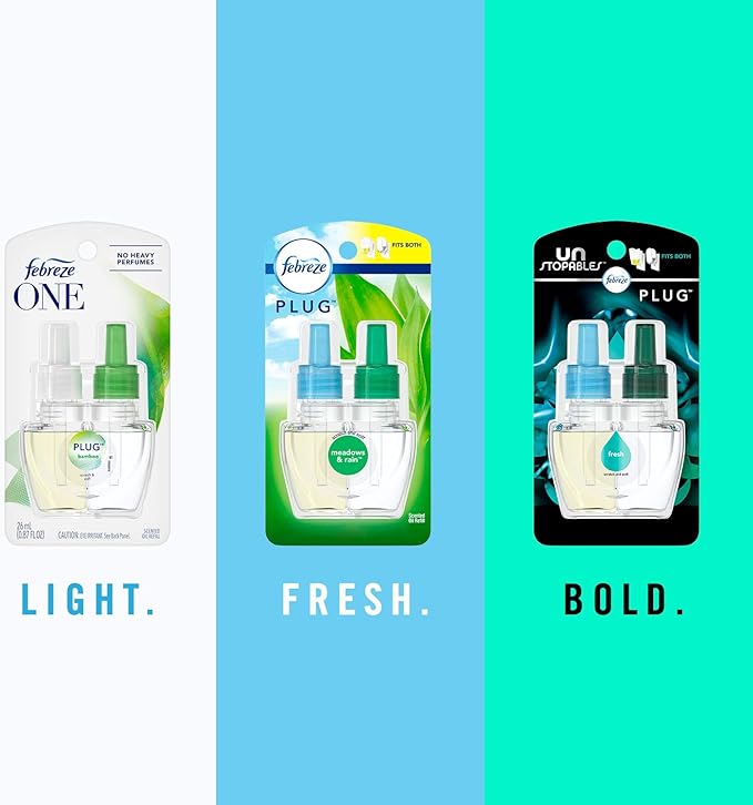 Febreze Plug In Air Freshener, Odor-Fighting Scented Oil Refill, Air Fresheners for Home and Bathroom and Kitchen, Long Lasting for Strong Odors, Bora Bora Waters Scent, 0.87oz Refills, 2 Count