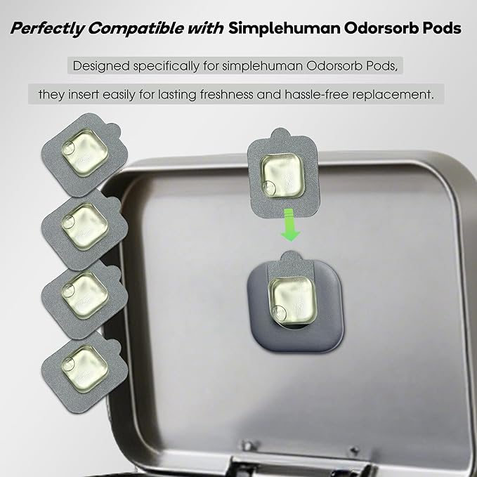 4-Pack Trash Can Odor Eliminator Pod Refills, Compatible with simplehuman Odorsorb Pods, Natural Plant-Based & Fragrance-Free Garbage Can Deodorizer Pods for Odor Control System Starter Kit