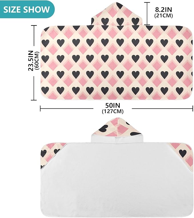 Kids Hooded Towels Valentine Buffalo Checkered Hearts Swimming Beach Towel 23.5" x 50" Bath Towel for Boys Girls 21217186