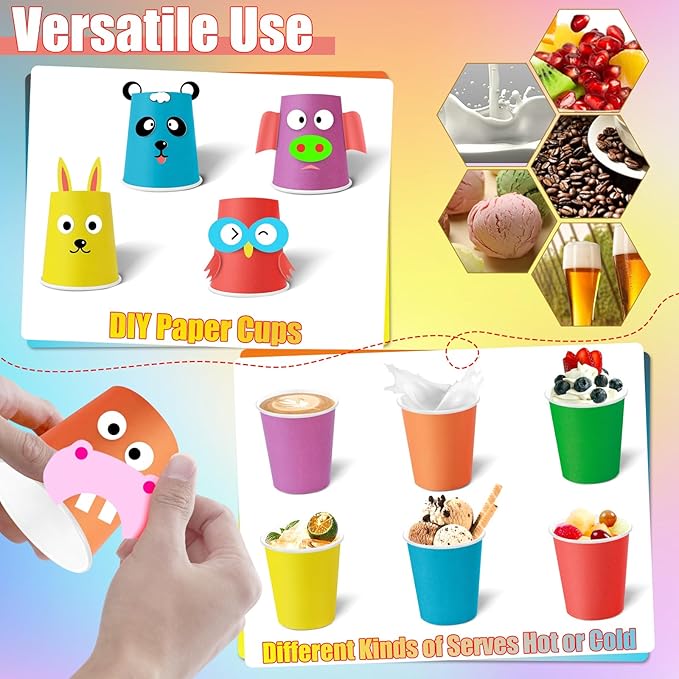 KesaPlan 60 PCS Disposable Paper Cups 9 OZ Colored Party Cups Plastic Drinking Cup, Rainbow Paper Cups Bulk 6 Colors for Hot Cold Drink Coffee Tea Juice DIY Perfect for Birthday Holiday Party Supplies