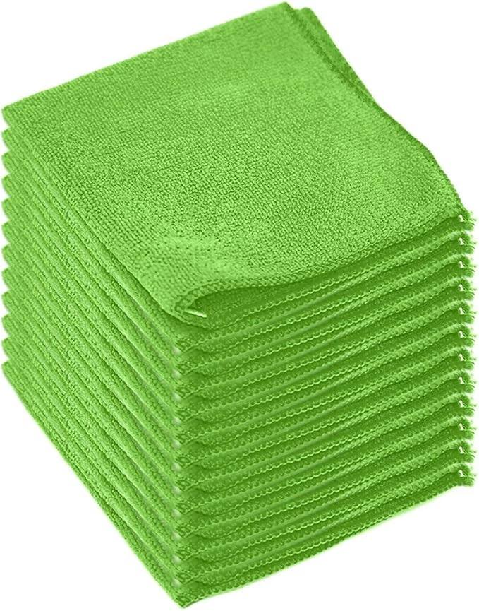 Clara Clark Soft Microfiber Cleaning Cloth Set of 12-12 x 12 inches, Medium, Green
