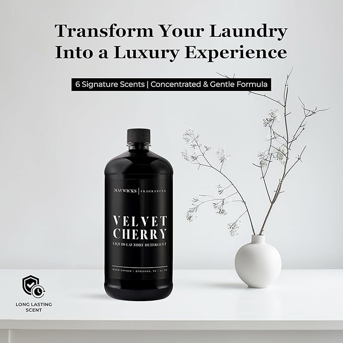Mavwicks - Laundry Liquid Detergent (Velvet Cherry) - 32 Oz Laundry Perfume Bottle for Men & Women, Stain & Odor Remover, Deep Clean, Long-Lasting Fragrance and Freshness for All Fabrics