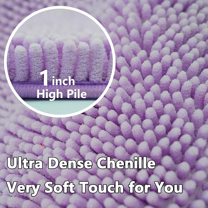 BOANKODU Bath Mat Set, 2-Piece Very Soft Chenille Bathroom Rugs, Non-Slip, Machine Washable (Lavender, 32x20 Inch U-Shaped + 20x20 Inch)