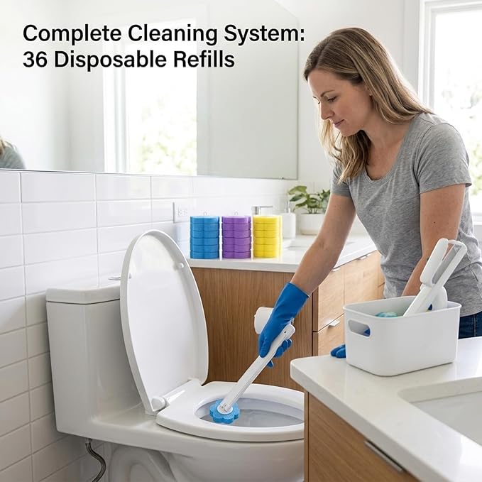 36PCS 2.28inch Disposable Toilet Bowl Cleaner Wand Refills, Toilet Wand, Hygienic Cleaning System for Modern Bathrooms, Easy to Use and Dispose