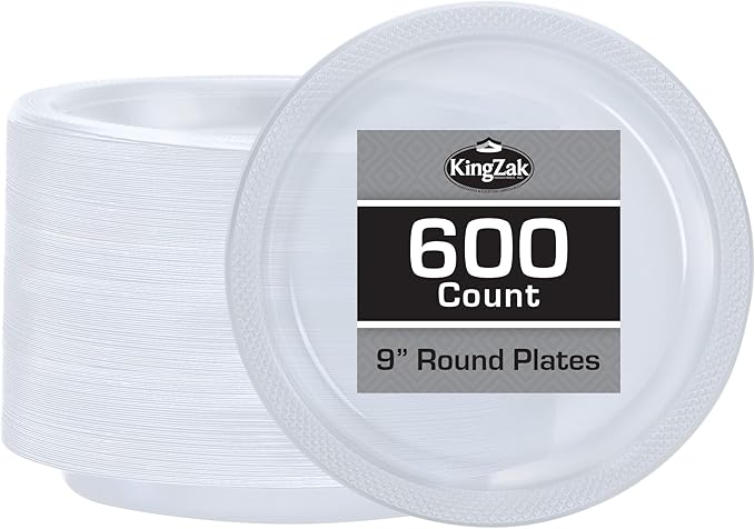 Hanna K. Signature Clear Plastic Plates 7 Inch 600 Count – Heavy Duty Disposable Dinner Plates Bulk for Catering, Weddings & Events
