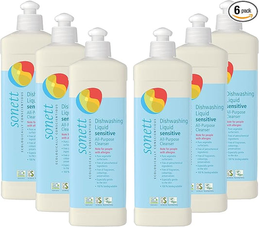 Sonett Organic Dishwashing Liquid, All Purpose Cleaner Sensitive Skin For People With Allergies 17 Fl.Oz (Pack of 6)