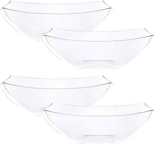 PLASTICPRO Disposable 64 ounce Square Serving Bowls, Party Snack or Salad Bowl, Large Plastic Crystal Clear Pack of 4