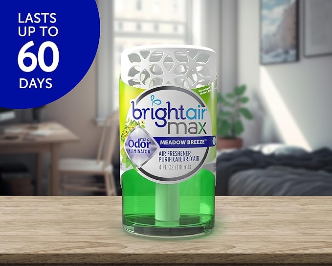 Bright Air Max 4 oz. Odor Eliminator Air Freshener, for Medium-Size Spaces, Meadow Breeze Scent, Case of 6, Lasts up to 60 Days Each