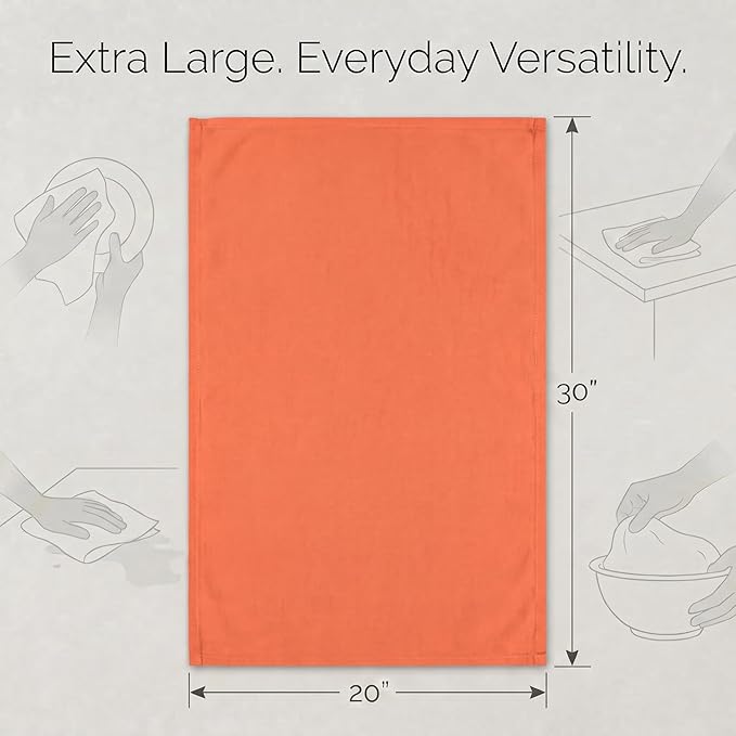 Urban Villa Kitchen Towels 100% Cotton Dish Towels for Kitchen(Set of 6) 20”x30” Dish Cloths Highly Absorbent Kitchen Linen Set with Hanging Loop Perfect for Drying Dishes Cleaning Hand Towels –Coral