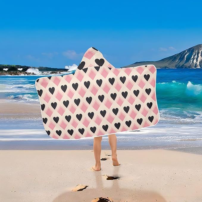 Kids Hooded Towels Valentine Buffalo Checkered Hearts Swimming Beach Towel 23.5" x 50" Bath Towel for Boys Girls 21217186