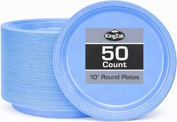 Hanna K. Signature Collection 50 Count Plastic Plate, 10-Inch, Light Blue