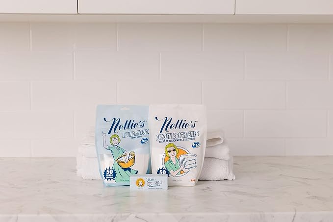 Nellie’s Complete Laundry Bundle – Concentrated Laundry Soda (50 Loads), Oxygen Brightener (50 scoops) & WOW Stick Stain Remover