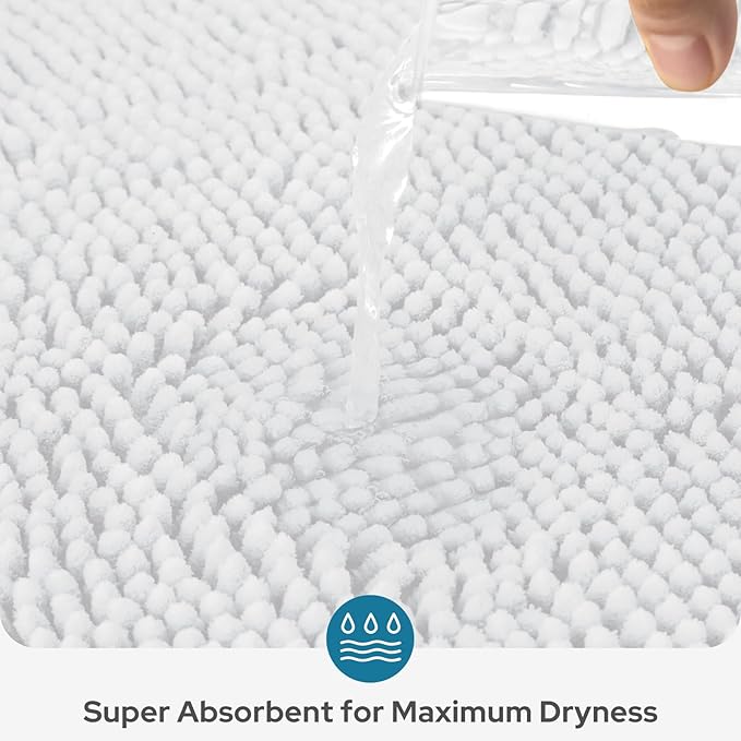 BYSURE White Bathroom Rugs Sets 3 Piece Non Slip Extra Absorbent Plush Chenille Soft Washable Bath Mats