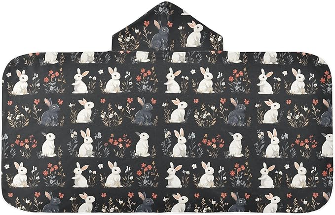 Beach Towel Cartoon Cute Bunny Black Hooded Beach Towel for Girl Boy Soft Kids Bath Towels with Hood
