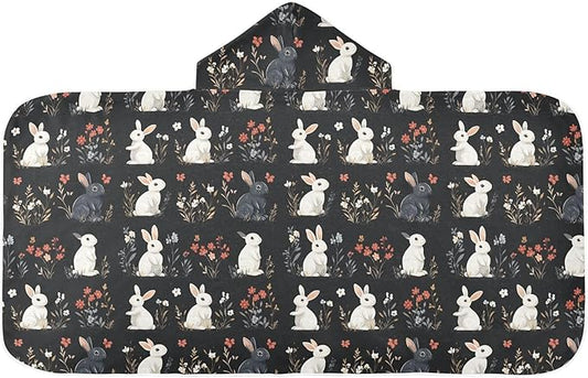 Beach Towel Cartoon Cute Bunny Black Hooded Beach Towel for Girl Boy Soft Kids Bath Towels with Hood