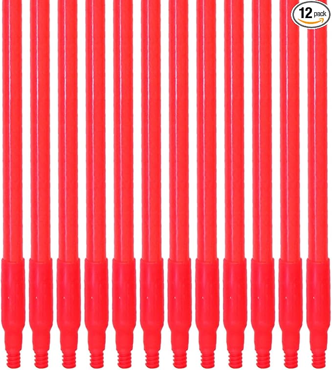 SPARTA Fiberglass Broomstick Replacement Broom Handle with Acme Threaded Tip for Industrial Cleaning Tools, Fiberglass, 60 Inches, Red, (Pack of 12)