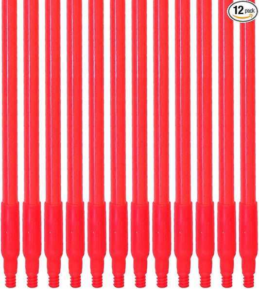 SPARTA Fiberglass Broomstick Replacement Broom Handle with Acme Threaded Tip for Industrial Cleaning Tools, Fiberglass, 60 Inches, Red, (Pack of 12)