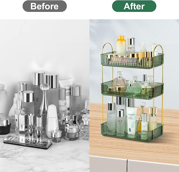 Bathroom Counter Organizer Skincare Organizer Perfume Holder for Dresser Countertop Shelf Bathroom Countertop Tray for Cosmetic Skin Care Lipstick (Gray 2-Storey)
