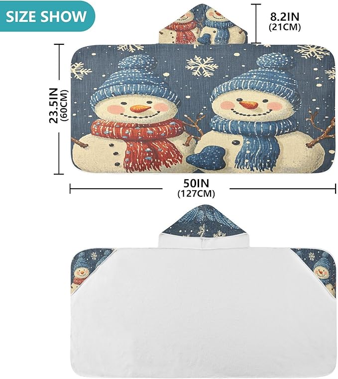 Blueangle Kids Bath Towel Wrap - Cute Cartoon Snowmen Hooded Kids Towel - Super Soft Absorbent Quick Dry Toddler Shower Pool Beach Towel #1