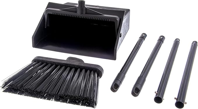 Carlisle FoodService Products Duo-Pan Upright Dust Pan and Broom Set, Essential Cleaning Tools for Home and Commercial Use, 36" Handle, 1 Count, Black
