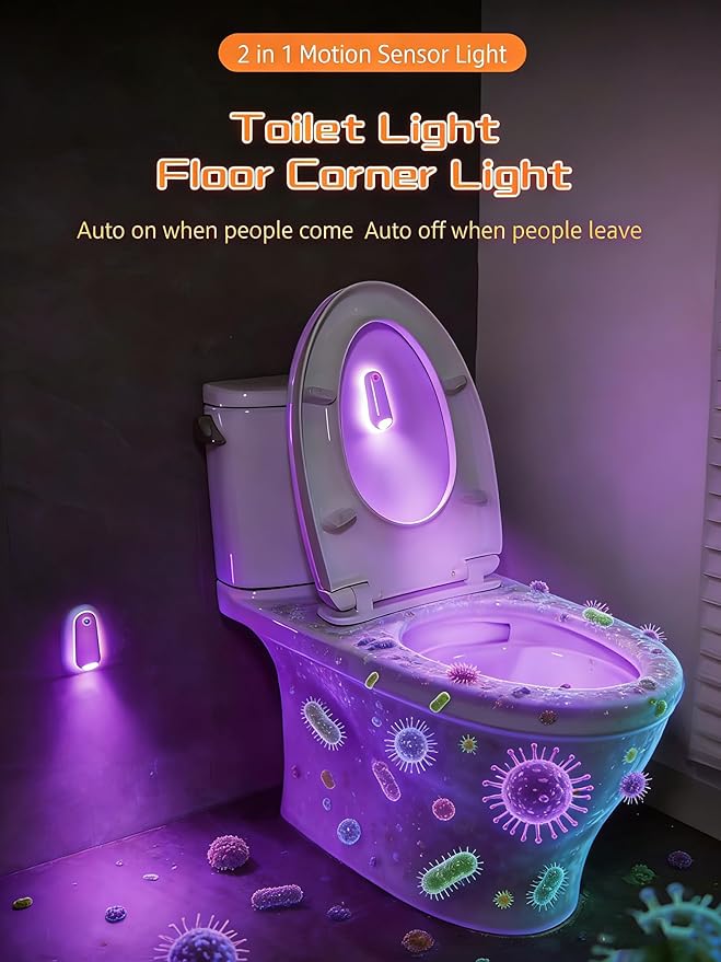Self Cleaning UV Toilet Sanitizer and Night Light, Waterproof Deodorizing Toilet Cleaning Light, Motion-Activated, No Residue, No Odor, Reduces Bacterial Exposure and Preventing Nighttime Falls (1Pcs)