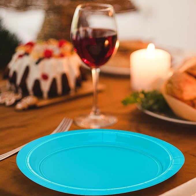 QZYL 50 PCS Paper Plates, Light Blue Round Disposable Party Plates, 9 Inches Paper Dinnerware for Everyday Use, Heavy Duty Tableware Pack for Birthday Wedding Baby Shower Christmas Party
