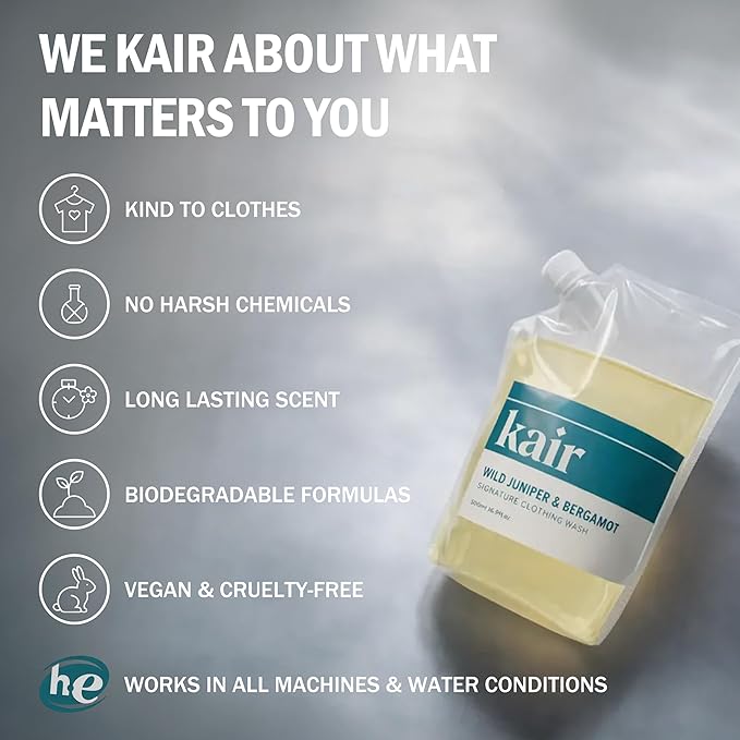 Kair Signature Clothing Wash Refill - Wild Juniper & Bergamot | Plant-Based Laundry Detergent, 16.9 Fl Oz, Vegan, Cruelty-Free, Biodegradable, Deep Cleans & Deodorizes Fabrics