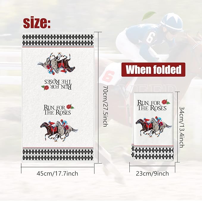 POILKMNI 2 PCS Kitchen Towels, 17.7 x 27.6'' Plaid Horse Racing Rose Tea Dish Towel Dishcloths Kitchen Hand Towels for Rustic Farmhouse Home Dining Room Table Decor