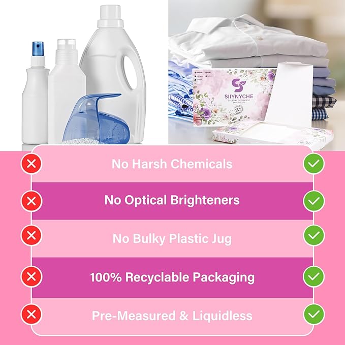 YUCO Laundry Detergent Sheets Jasmine and Lily Scent-64 Loads Travel Laundry Sheets Detergent Hypoallergenic Removes Stains & Odors