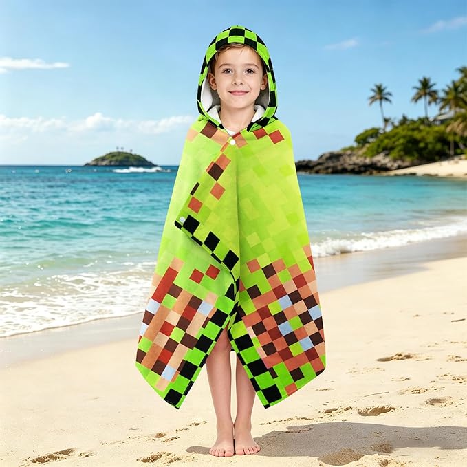 Hooded Towels for Kids - Superfine Fiber Game Theme Toddler Hood Bath Towels Beach Hooded Poncho Absorbent Pool Toddler Swim Bath Wrap for Boys & Girls 3-10 Years Beach Essentials, 60*35 inches