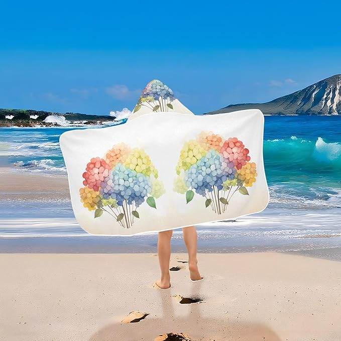 Hooded Towel for Kids Rainbow Hydrangea Pattern Beach Wrap Bath Towels 50x23.5in
