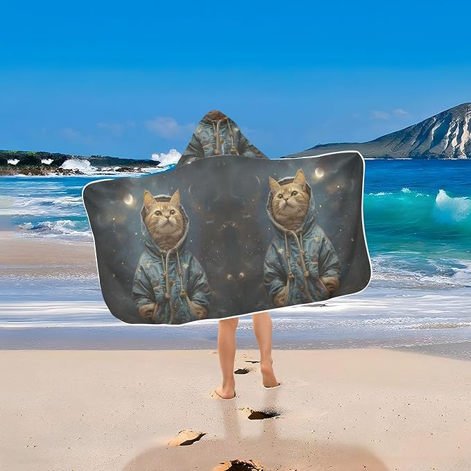 Hooded Towel for Kids Cat Standing in Space Beach Wrap Bath Towels 50x23.5in