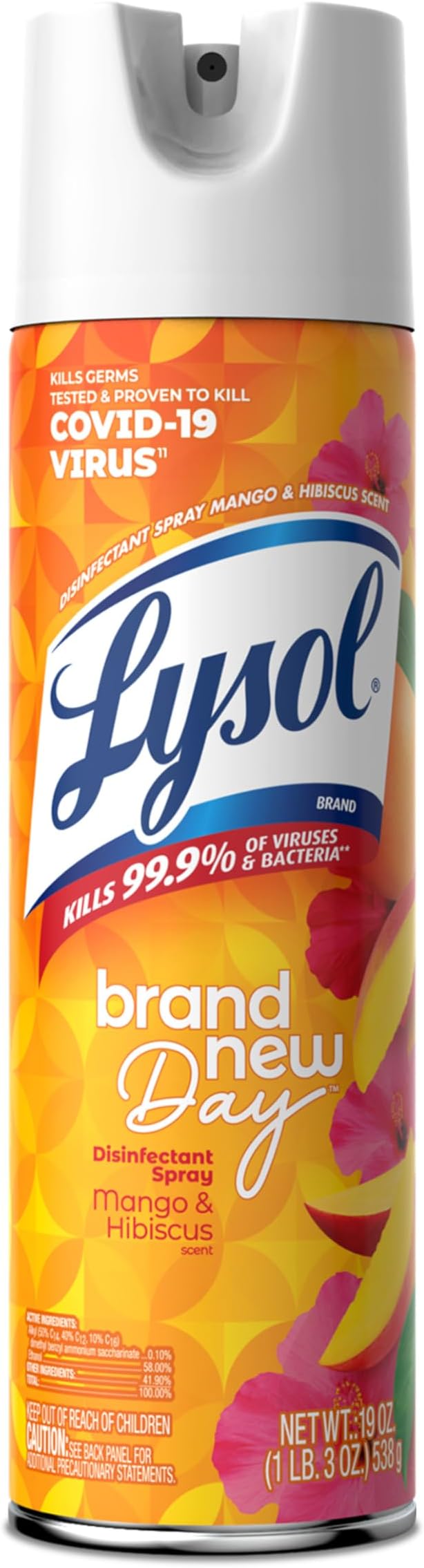 Lysol Disinfectant Spray, Household Cleaning Supplies, Disinfecting Multi-Purpose Room Spray, Antibacterial Sanitizer, Deodorizer, Kills Hantavirus, Mango & Hibiscus, 19 Fl Oz
