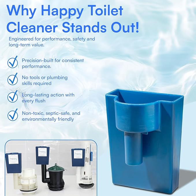 Happy Toilet Cleaner Automatic Toilet Bowl Cleaner - Easy to Install Toilet Tablet Holder - Self-Cleaning Toilet System, Deep Clean with Every Flush - Made in the USA