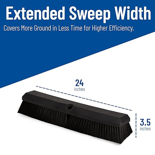 SPARTA Omni Sweep – 24" Heavy Duty Broom Head for Outdoor and Indoor Use, Nonabsorbent Block, Multi-Surface Deck Brush for Garage, Patio, Kitchen, and Concrete, Black, Pack of 12