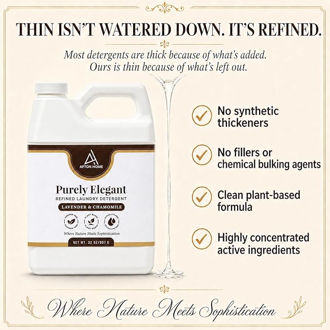 Elegant Luxury Plant-Based Laundry Detergent Lavender & Chamomile Scent, 32oz by Purely Elegant, Biodegradable, Sensitive Skin Safe, Highly Concentrated, Eco-Friendly, Paraben Free, HE Medium