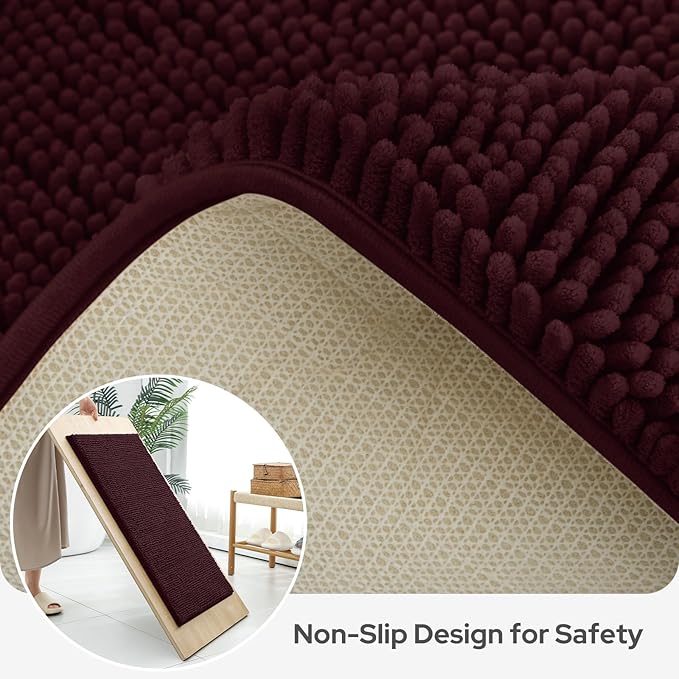BYSURE Brown Bathroom Rugs Sets 3 Piece Non Slip Extra Absorbent Plush Chenille Soft Washable Bath Mats