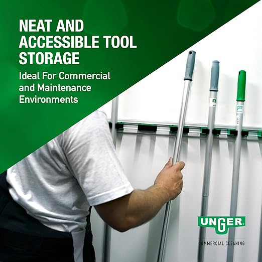 Unger Commercial Mop and Broom Holder Wall Mount (Case of 5) - Quick-Snap Mop, Tool & Pole Holders 28", Aluminum/Plastic, Ideal for Organizing Cleaning Tools - H0700